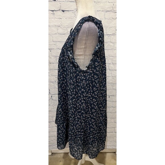 Joie Sleeveless Silk Prairie Dress Navy Blue Floral Print Pintuck & Ruffles L - Picture 3 of 6